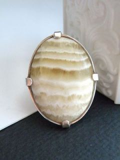  STERLING SILVER 925 OVAL PETRIFIED WOOD FOSSIL COCKTAIL RING SIZE 7.5