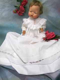   antique DOLL baby CHRISTENING gown DRESS pin tucks HAND cut work LACE
