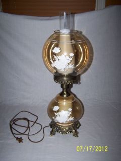   GWTW PARLOR STYLE 2 WAY LIGHT AMBER GLASS HURRICANE LAMP w/BRASS BASE