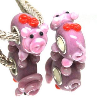   SILVER MURANO GLASS BEAD LAMPWORK Pig fit European Charm Bracelet yq60
