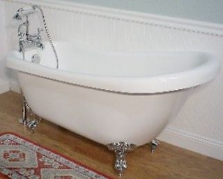 61 ACRYLIC SLIPPER CLAWFOOT BATHTUB & FAUCET free standing tub