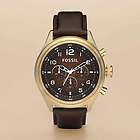 NEW Mens FOSSIL DE5002 Brown Leather Vintage Bronze Chronograph Watch