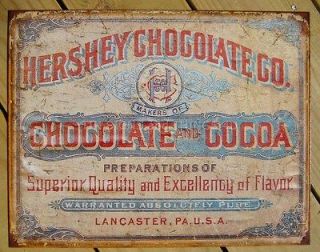 Hersheys Chocolate Cocoa TIN SIGN metal candy vtg retro ad wall decor 