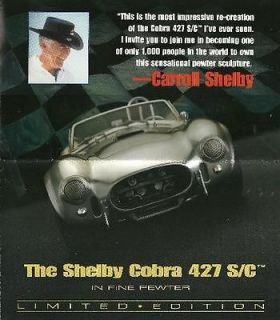 Franklin Mint PEWTER SHELBY COBRA 427 S/C Large Fold Out Brochure