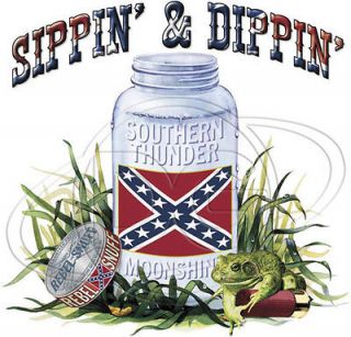 Dixie Tshirt Sippin & Dippin Redneck Moonshine Snuff Chew Alcohol 