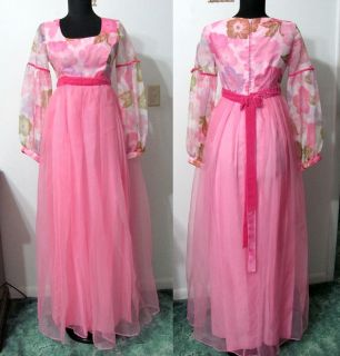   Vintage 60s 70s PINK Empire Pageant Prom Princess DRESS Formal Gown