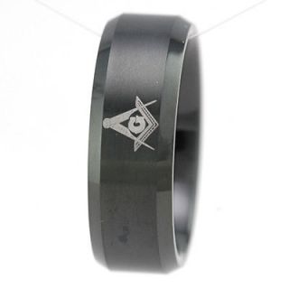   Tungsten Carbide Ring Black Freemason Masonic Jewelry Wedding Band