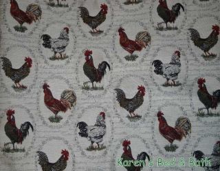 French Rooster Chicken Country Home Decor Fabric Material BTY 1 Yard 