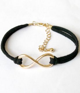 TOPSHOP LOVE AS INFINITY sign GOLD charm on Black Friendship Bracelet