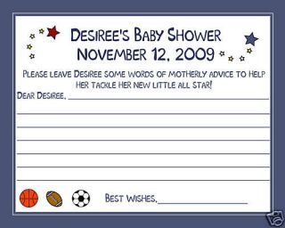 40 Personalized Baby Shower Advice Cards SPORTS THEME