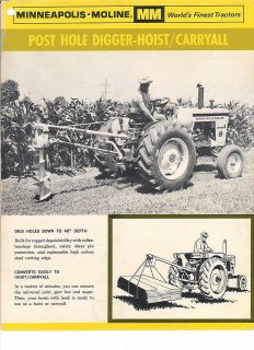 Farm Implement Brochure   Minneapolis Moline   Post Hole Digger   1966 