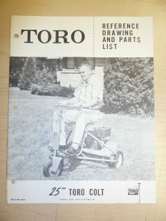 1959 TORO MOWER OPERATING PARTS MANUAL MODEL.COLT 25 SN#. 10719 1500
