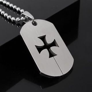 Mens Sliver Stainless Steel Pendant Iron Cross Necklace