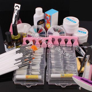 Pro Nail Art UV Gel set nail tips cutterTopcoat buffer brush acrylic 