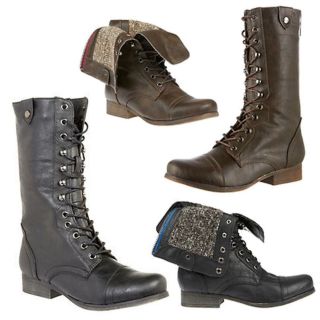 MADDEN GIRL Leather Look Mid Calf or Ankle Combat Style Boots, Knit 