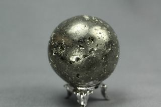   88) Pyrite Crystal Sphere W/Metal Stand   Gemstone Nature Mineral