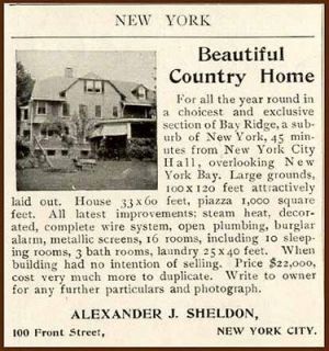 1906 AD FOR SALE OF $22,000 BAY RIDGE, NEW YORK MANSION
