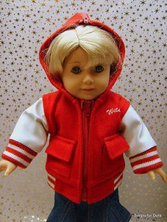 18 American Girl DOLL CLOTHES Red & White Embroidered LETTERMANS 