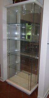 TALL MODERN GLASS CURIO CABINET WITH MULTIPLE REMOVABLE SHELVES