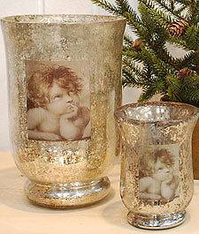 Antique silver glass cherub Hurricane vase lantern wedding centrepiece 