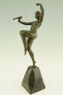 Art Deco bronze dancer by S. Lipchytz 1920, green patina with enamel 