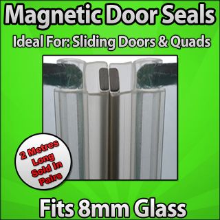 8mm x 2M Magnetic Shower Enclosure Glass Door Magnet Seals x1Pair Long 