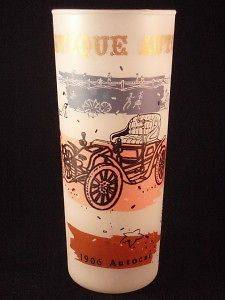 Vintage Tom Collins Glass Antique Autos 1906 Autocat Beverage Drink