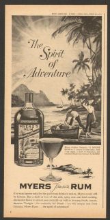 1961 Myers Jamaica Rum Vintage Print Ad Boat Island