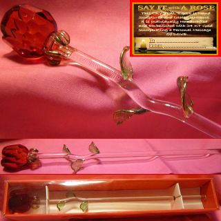 RED GLASS ROSE VALENTINES DAY MOTHERS LOVE GIFT ANNIVERSARY KEEPSAKE 