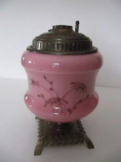 Antique Little Jewel Pink Opaline Glass Oil Lamp