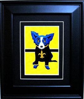 FRAMED GEORGE RODRIGUE BLUE DOG SAINTS POSTCARD   11.5 x 13.5