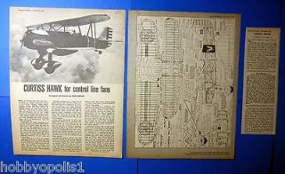   Hawk C/L Control Line Biplane Airplane Plan with Build Article 1957