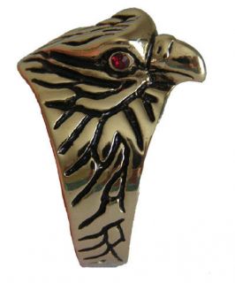 Mens Eagle CZ Ruby Red Eyes 18kt Gold Plated Ring New
