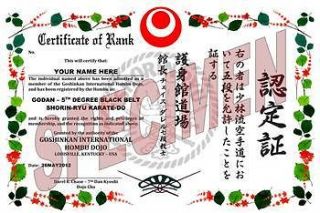 Shorin ryu Karate Black Belt Certificate