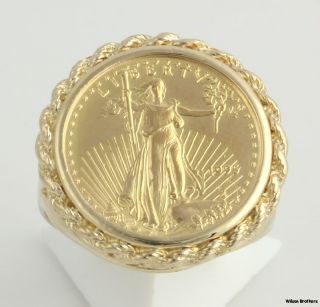   10oz American Eagle Coin Ring   22k Gold Coin 14k Setting Rope