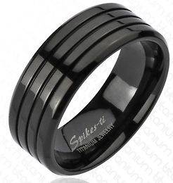 8mm Polished Black Solid Titanium Multi Groove Ring Band Sizes 9 10 11 