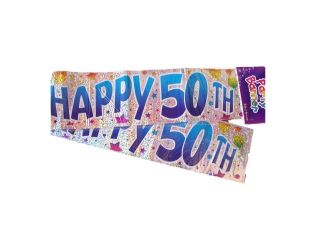 HAPPY 50th BIRTHDAY PARTY BANNER BLUE 2.6m or 3x86cm