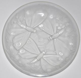   Verlys 13 3/4 Dragonfly Round Frosted Glass Dispaly Bowl Signed GUC