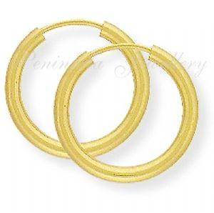 TOP QUALITY 9ct GOLD 15mm HOOP SLEEPER earrings, New