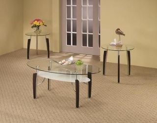 Piece Glass Contemporary Coffee & End Table Set w/ Chrome Legs 