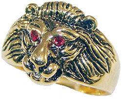 Mens Lion Head Red Eye 18kt Gold Plated Ring New