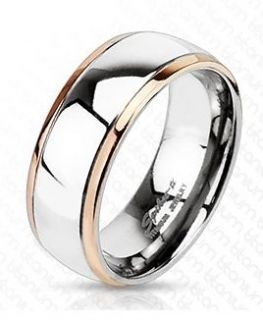 Solid Titanium Rose Gold Plated Edged Dome Band Ring Size 6 7 8 9 10 