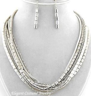 Layered Silver Chunky Snake & Link Chain Necklace Set Elegant Costume 
