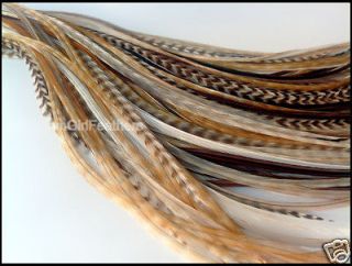 Whiting Natural Grizzly Long Hair Feather Extensions, Wholesale, QTY 