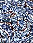 Groovy PAISLEY Retro Blue Brown Off White Microfiber Fabric Shower 