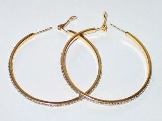 LANE BRYANT LARGE HOOP EARRINGS 10k GOLD PLATE WITH LAB DIAMONDS