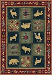   wolf LODGE carpet 4x6 GREEN burgundy AREA rug  Actual 3 11 x 5 3