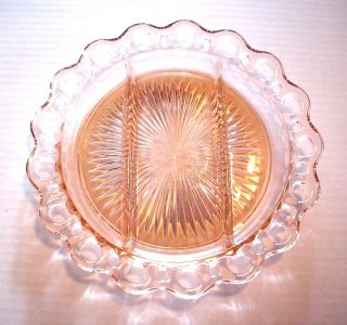 10½” Pink Divided Grill Plate, Old Colony, Open Lace Pattern