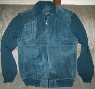 vintage Mervyns Mens collection XL Suede Leather knit jacket Blue 