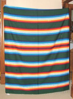 Mexican Serape Blanket Throw 5x7 Forest Green Stripe Lightweight New